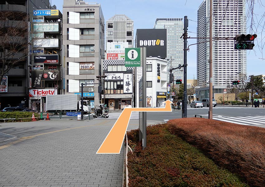 横断歩道をそのまま直進し、「ドトール」を左に見てさらに進みます。